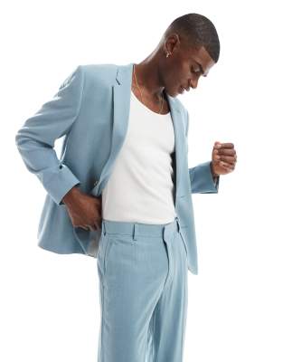 ASOS DESIGN regular summer suit jacket in light blue slub Asos Design