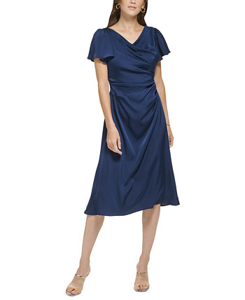Женское платье миди из шармеза с рукавами развевающимися DKNY
