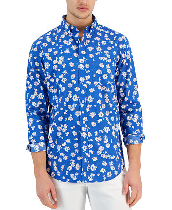 Мужская рубашка на пуговицах из поплина с длинным рукавом и цветочным принтом Vinta, созданная для Macy's Club Room