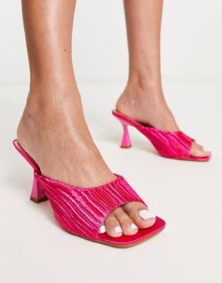 Туфли-мюли на каблуке RAID Jovia из ярко-розового фактурного атласа Raid