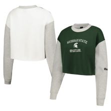 Women's Hype and Vice Green Michigan State Spartans Colorblock Rookie Crew Pullover Sweatshirt Hype And Vice