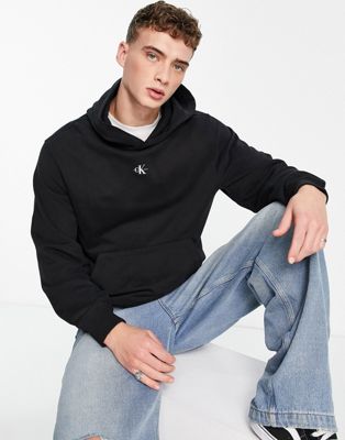 Черный худи свободного кроя с микро-монологом Calvin Klein Jeans Calvin Klein