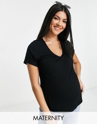 Flounce London Maternity fitted Stretch T-shirt in black Flounce London Maternity