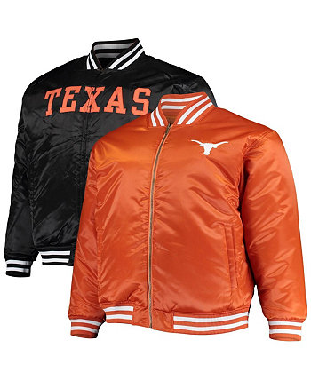 Мужская двусторонняя атласная куртка Texas Longhorns Big and Tall с молнией во всю длину Texas Orange, Black Profile