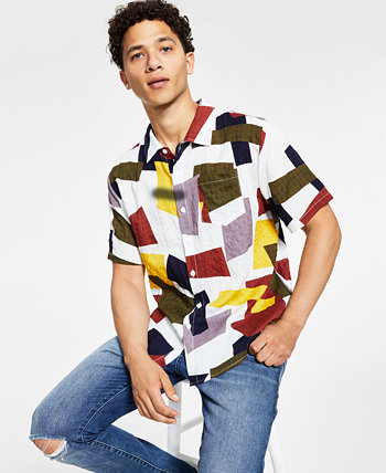 Men's Geometric-Print Shirt Denim Bay