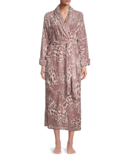 Каштановый плюшевый халат с принтом Natori