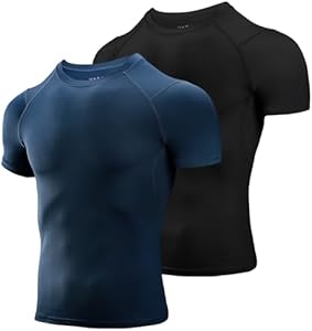 Niksa Men's Compression Shirts 2 Pack, Short Sleeve Athletic Compression Tops Cool Dry Workout T Shirt Niksa