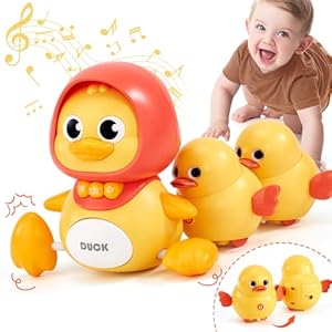 hahaland Crawling Baby Toys - Musical Mother Duck and Ducklings Toy - Tummy Time Toys Baby Development Toys - Christmas Baby Girl Boy Shower Gifts Hahaland