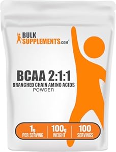 BulkSupplements.com BCAA 2:1:1 Powder - Branched Chain Amino Acids, BCAA Supplement, BCAAs Amino Acids Powder - Unflavored & Gluten Free, 1000mg per Serving, 500g (1.1 lbs) (Pack of 1) BulkSupplements