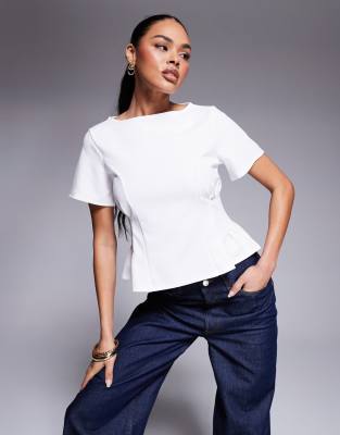 ASOS DESIGN scuba seam detail corset waist top in white Asos Design