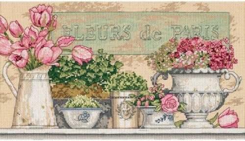 DIMENSIONS 35204 'Flowers of Paris' Counted Cross Stitch Kit, Beige Aida, 14" x 8", By the yard, Beige, 14 Count Dimensions