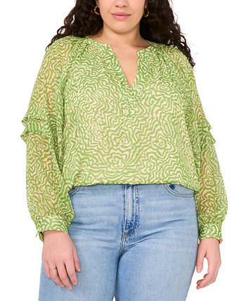 Plus Size Printed Long-Puff-Sleeve Blouse Vince Camuto