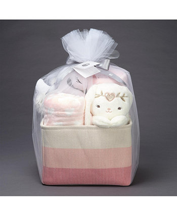 Pink/White 5-Piece Luxury Infant / Newborn / Baby Gift Basket Lambs & Ivy