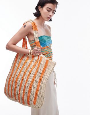 Объемная сумка-тоут из плетеной соломки Topshop Tana в оранжевую полоску TOPSHOP