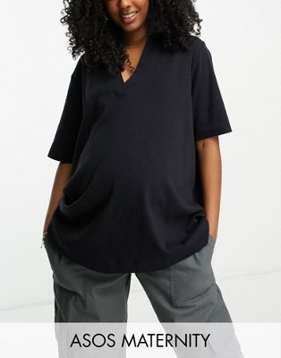 Черная свободная рубашка-поло с глубоким v-образным вырезом ASOS DESIGN Maternity ASOS Maternity