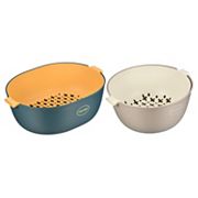 Kitchen Colander Bowl Set 2PCS, Plastic Washing Basket and Strainer Unique Bargains