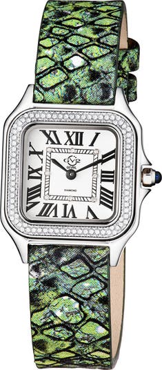 Женские часы Milan Diamond Swiss Quartz с кожаным ремешком с тиснением, 27,5 мм — 0,038 карата Gevril