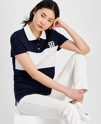 Женская рубашка-поло с цветными блоками и аппликацией логотипа Tommy Hilfiger