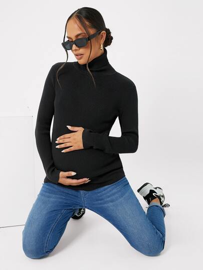 SHEIN Вязаный свитер в рубчик для беременных SHEIN