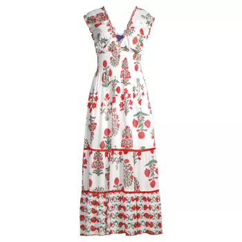 Хлопковое платье миди с цветочным принтом Hilda Ro's Garden
