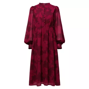 Long-Sleeve Floral Midi-Dress RACHEL PARCELL