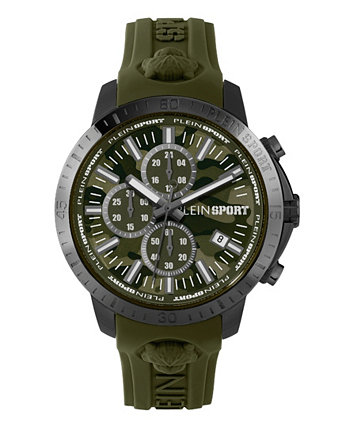 Мужские часы с хронографом и датой, кварцевые часы Plein Gain, зеленый силиконовый ремешок, 43 мм Plein Sport