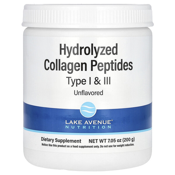 Гидролизованные коллагеновые пептиды типа I и III, без ароматизаторов, 7,05 унции (200 г) Lake Avenue Nutrition