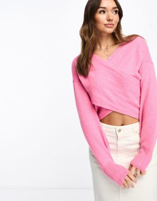 Розовый мягкий свитер с запахом спереди Vila Vila
