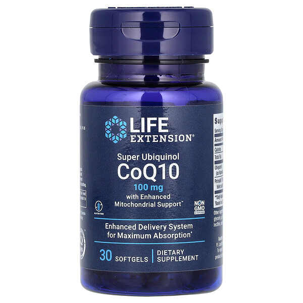 Суперубихинол CoQ10 с улучшенной поддержкой митохондрий, 100 мг, 30 мягких желатиновых капсул Life Extension