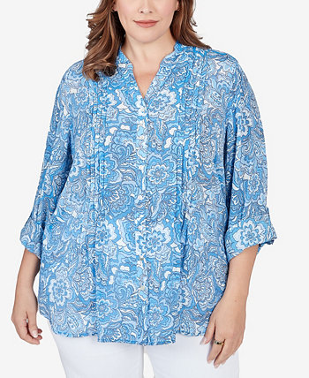 Рубашка из шелковистого газа с цветочным принтом на пуговицах больших размеров спереди Ruby Rd.