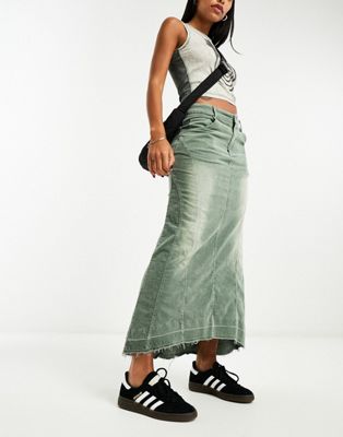 Оливково-зеленая джинсовая юбка макси со швами Emory Park EMORY PARK