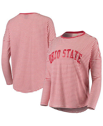 Women's Scarlet and White Ohio State Buckeyes Melange Striped Boxy Long Sleeve T-shirt University Girl