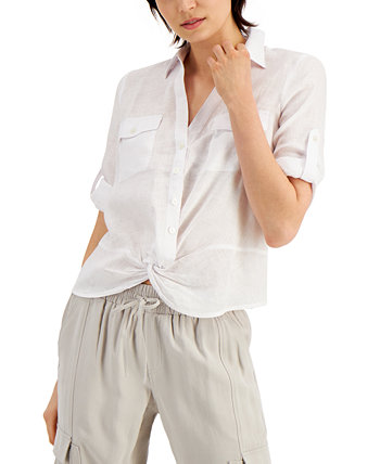 Льняная блузка с закручивающимся краем INC, созданная для Macy's INC International Concepts