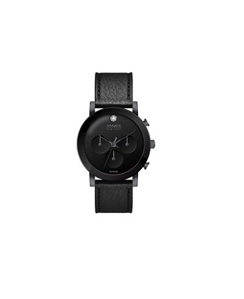 Мужские часы с черным кожаным ремешком 42 мм Jones New York