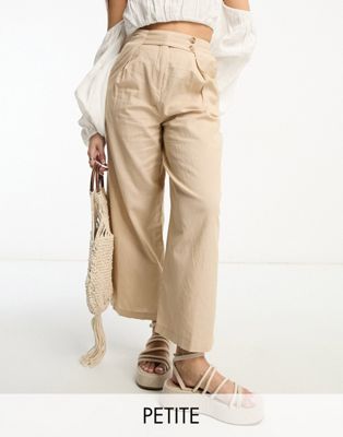 Бежевые льняные широкие брюки с пуговицами Vila Petite Vila Petite