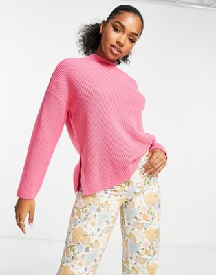 Розовый вязаный свитер с круглым вырезом и боковыми разрезами New Look New Look