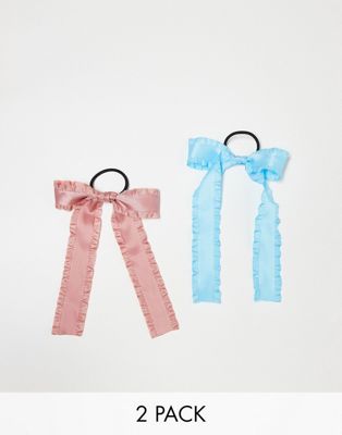 Pieces crinckle 2 pack hair bands with bow detail in pink and blue Pieces