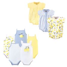 Hudson Baby Infant Girl Cotton Bodysuits and Rompers, 8-Piece, Yellow Lemon, 12-18 Months Hudson Baby