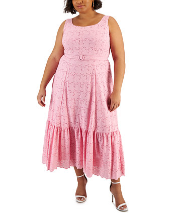 Платье миди из хлопка больших размеров с поясом и люверсами Taylor
