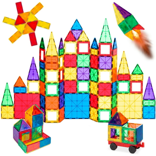 Best Choice Products 110-Piece Kids Magnetic Tiles Set, Educational Building STEM Toy w/ Case - Multicolor Best Choice Products