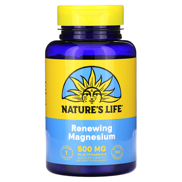 Магний с витамином B6 - 500 мг - 100 растительных капсул - Nature's Life Nature's Life