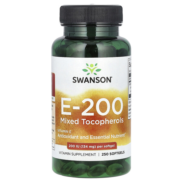 Витамин Е Смешанные Токоферолы - 200 МЕ (134 мг) - 250 капсул - Swanson Swanson
