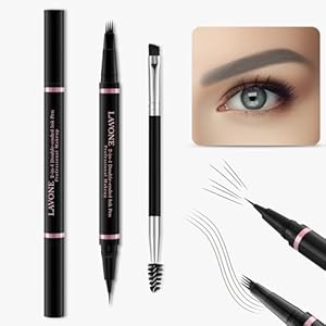 Eyebrow Pencil,2-in-1 Waterproof Eyebrow Pen with 4 Tip Brow Pen and Ultra-Precise Brow Pencil,with Dual-ended Eyebrow Brush,Eyebrow Makeup for Natural Looking Eyebrows-Ash Brown LAVONE