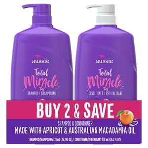 Aussie Total Miracle, Apricot & Macadamia Oil, Paraben Free Shampoo and Conditioner Twin Pack Aussie