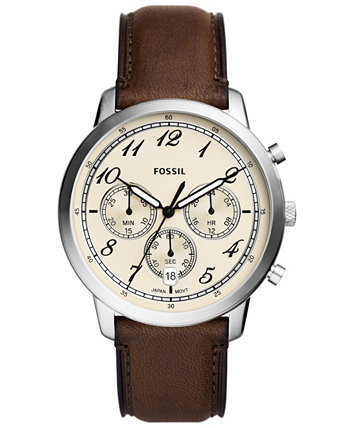 Мужские коричневые кожаные часы с хронографом нейтрального цвета, 44 мм Fossil