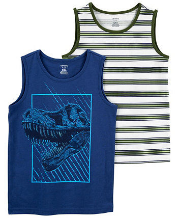 Big Boys Dinosaur and Striped Tank Tops, Pack of 2 Carter's