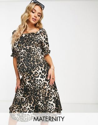River Island Maternity leopard print smock midi dress in brown River Island Maternity