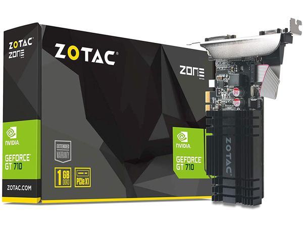 Новая низкопрофильная графическая карта ZOTAC GeForce GT 710 1 ГБ DDR3 PCIE x 1, DVI, HDMI, VGA, поддержка трех дисплеев ZOTAC