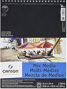 Canson Artist Series Mixed Media Paper, Wirebound Pad, 9x12 inches, 20 Sheets (138lb/224g) - Artist Paper for Adults and Students - Watercolor, Gouache, Graphite, Ink, Pencil, Marker Canson