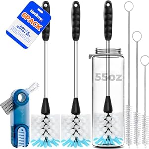 Holikme 6 Pack Bottle Brush Set, 14" Long Handle Stainless Steel Bottle Cleaner Brush, 3 Straw Brushes, 3-in-1 Bottle Cleaning Brush for Water Bottle, Baby Bottle, Straws Black Holikme